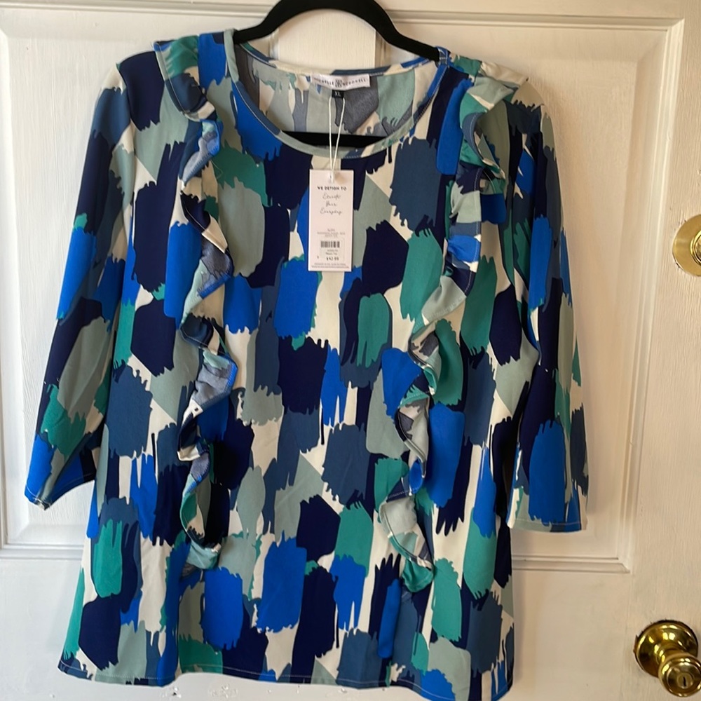 Catherines Blue and Green Brushstroke Blouse